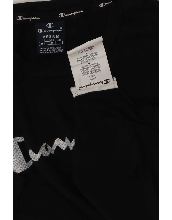 Champion Herre Grafisk T-Shirt Top Medium Sort Bomuld