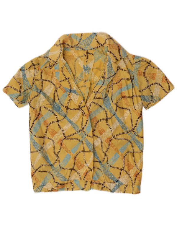 Vintage Womens Crop kortærmet skjorte UK 10 Small Yellow Geometric