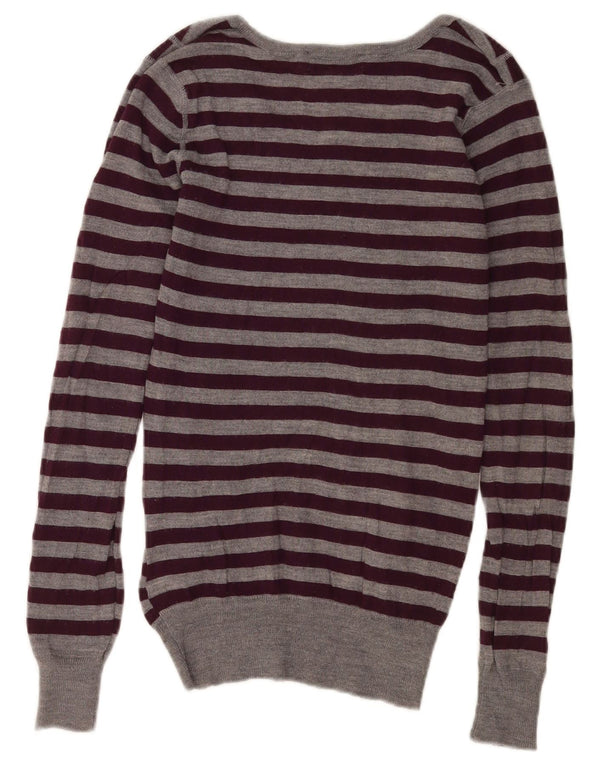 Topshop Dame Boat Neck Jumper Sweater UK 8 Small Gråstribet Merinould