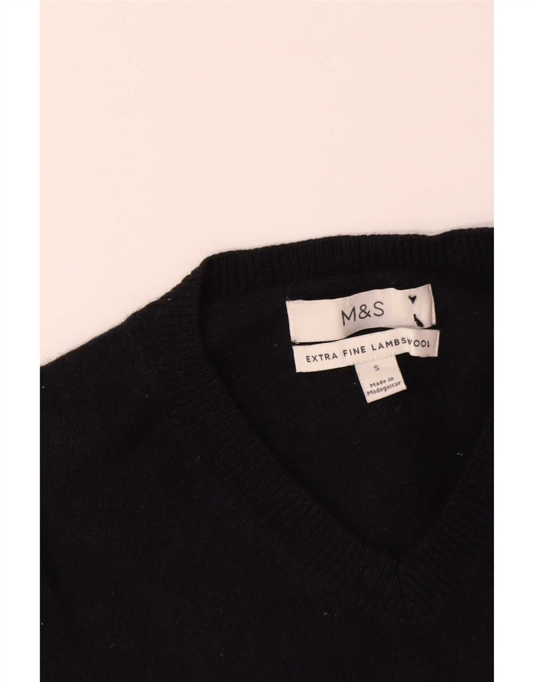 Marks & Spencer Herre V-hals sweater Small Navyblå Lammeuld