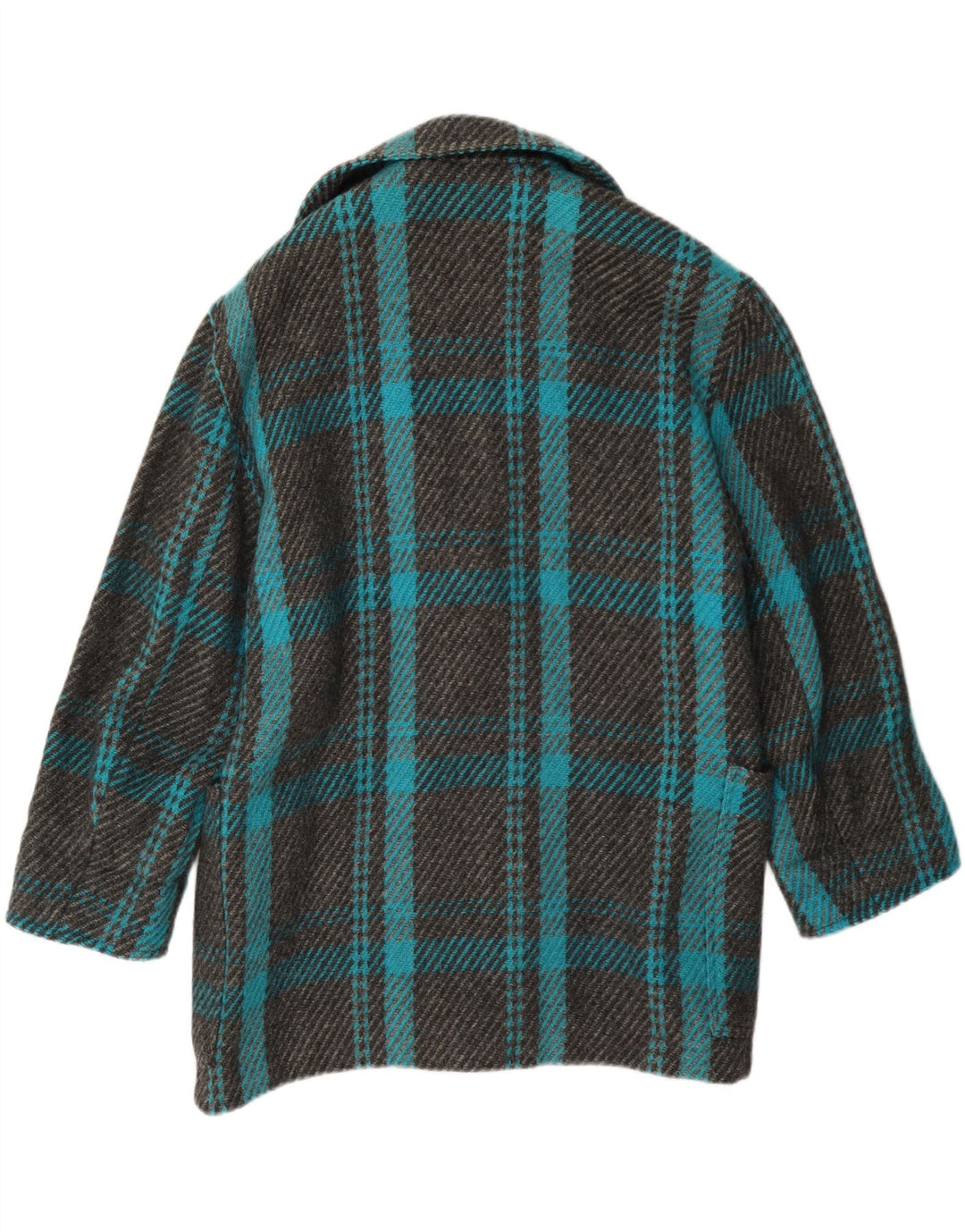 Vintage dame dobbeltradet frakke UK 12 Medium turkis plaid uld