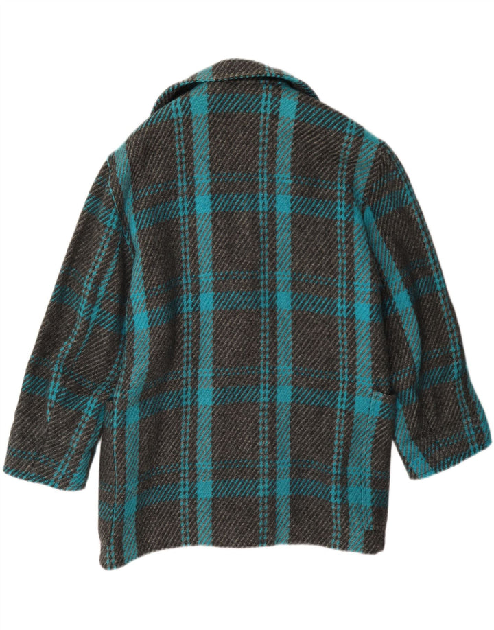 Vintage dame dobbeltradet frakke UK 12 Medium turkis plaid uld