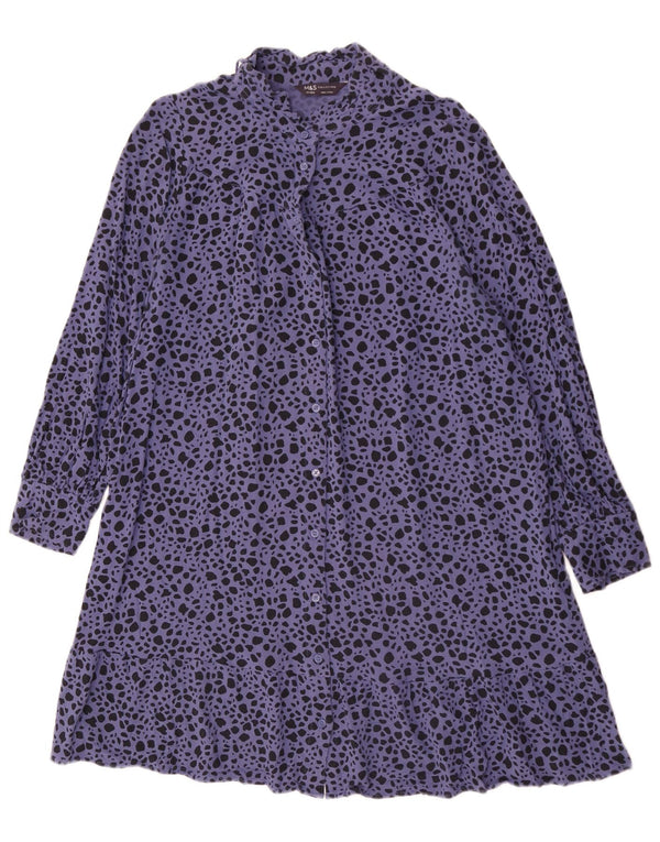 Marks & Spencer Womens Shirt Dress UK 14 Large Blue Animal Print Viscose