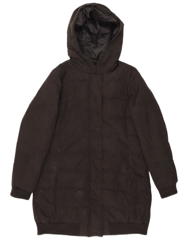 Zara Dame Hætte Polstret Frakke UK 18 XL Sort Polyester