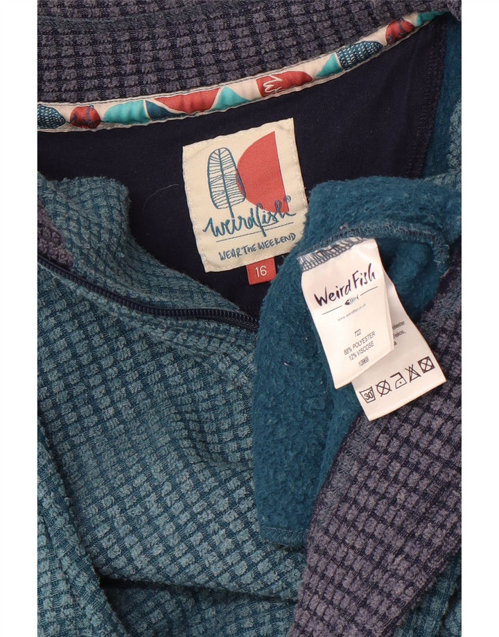 WEIRD FISH Womens Zip Neck Fleece Jumper UK 16 Large  Blue Polyester