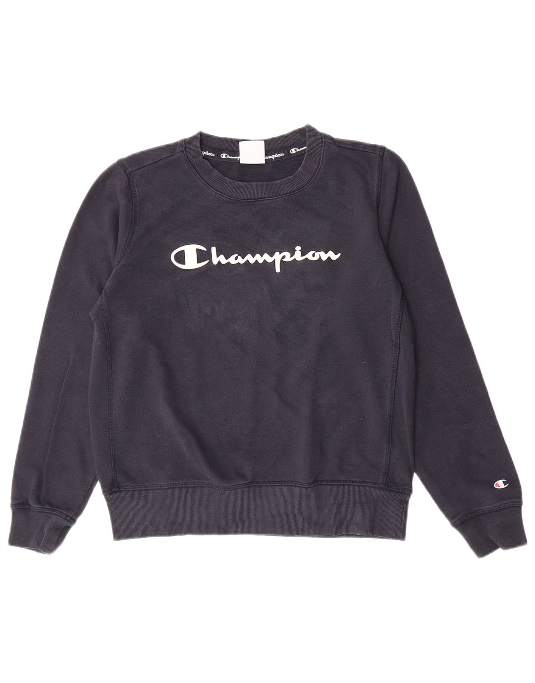 Champion Dame Grafisk Sweatshirt Jumper UK 14 Medium Navyblå Bomuld