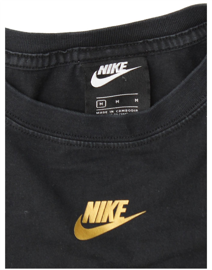 NIKE Mens Graphic Top Long Sleeve Medium Black Cotton