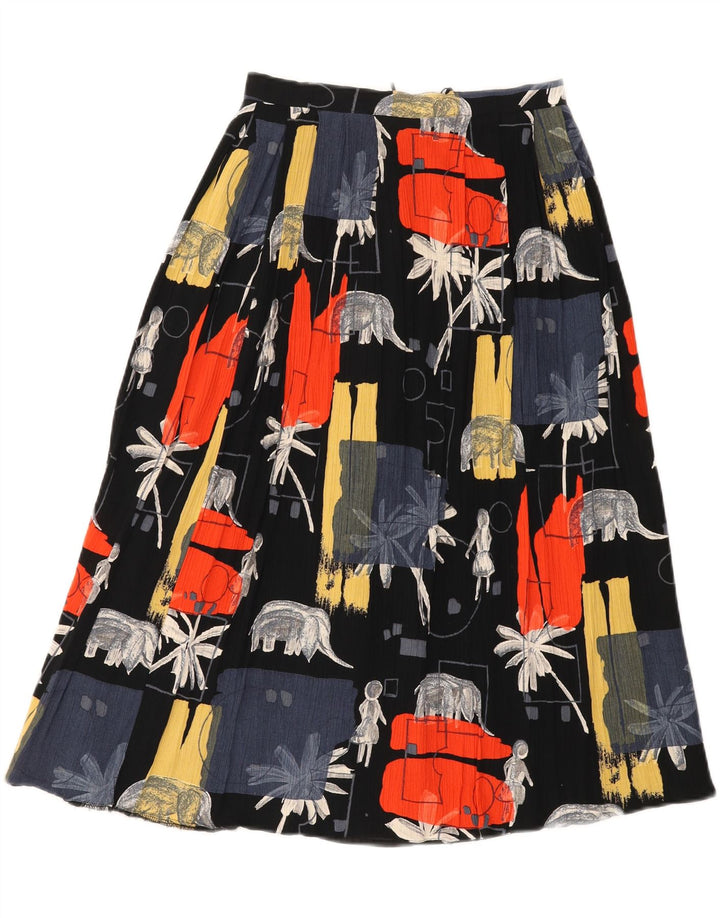 VINTAGE Womens A-Line Skirt UK 10 Small W26  Black Patchwork Viscose Vintage Vintage and Second-Hand Vintage from Messina Hembry 