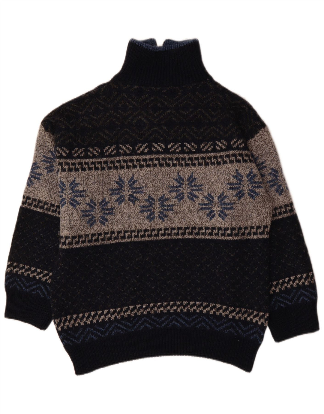 VINTAGE trøje med lynlås til kvinder UK 18 XL Navy Blue Fair Isle