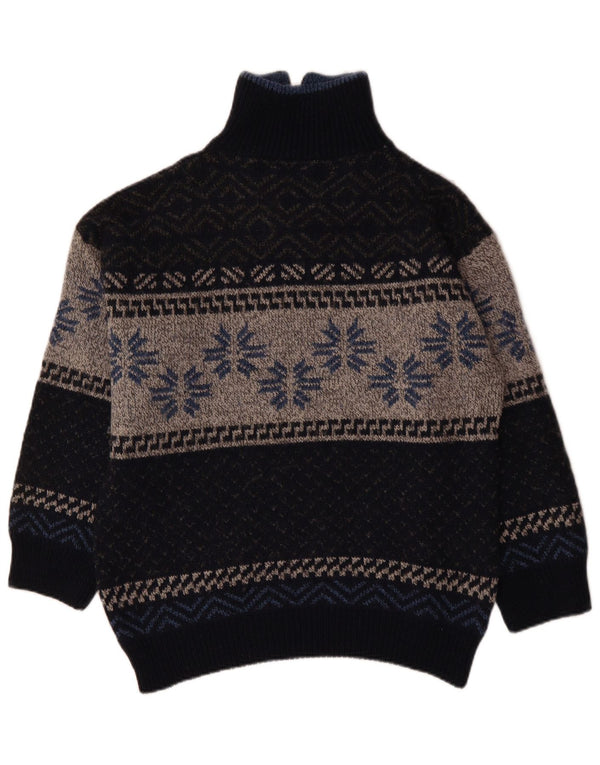 VINTAGE trøje med lynlås til kvinder UK 18 XL Navy Blue Fair Isle