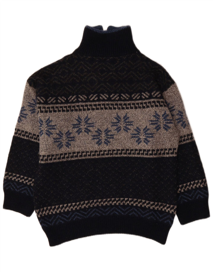 VINTAGE trøje med lynlås til kvinder UK 18 XL Navy Blue Fair Isle