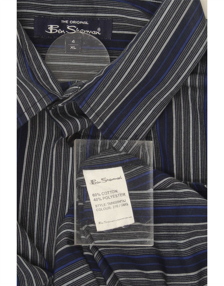 BEN SHERMAN Mens Shirt XL Navy Blue Striped Cotton Vintage Ben Sherman and Second-Hand Ben Sherman from Messina Hembry 