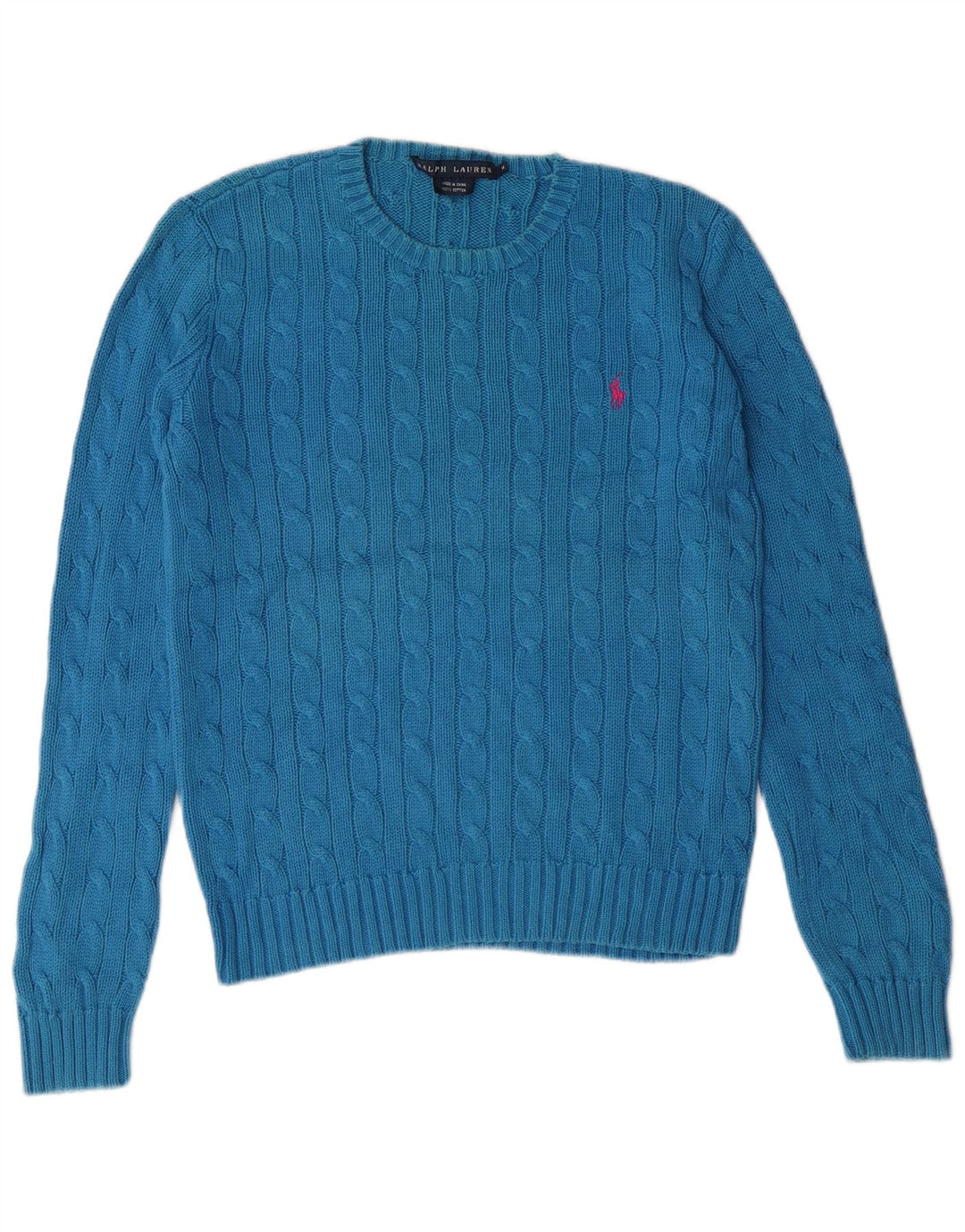 RALPH LAUREN Dame sweater med rund hals DK 12 Mellemblå bomuld