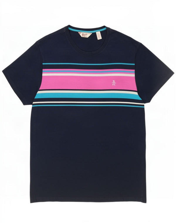 Penguin Herre T-Shirt Top 2XL Marineblå Colourblock Bomuld