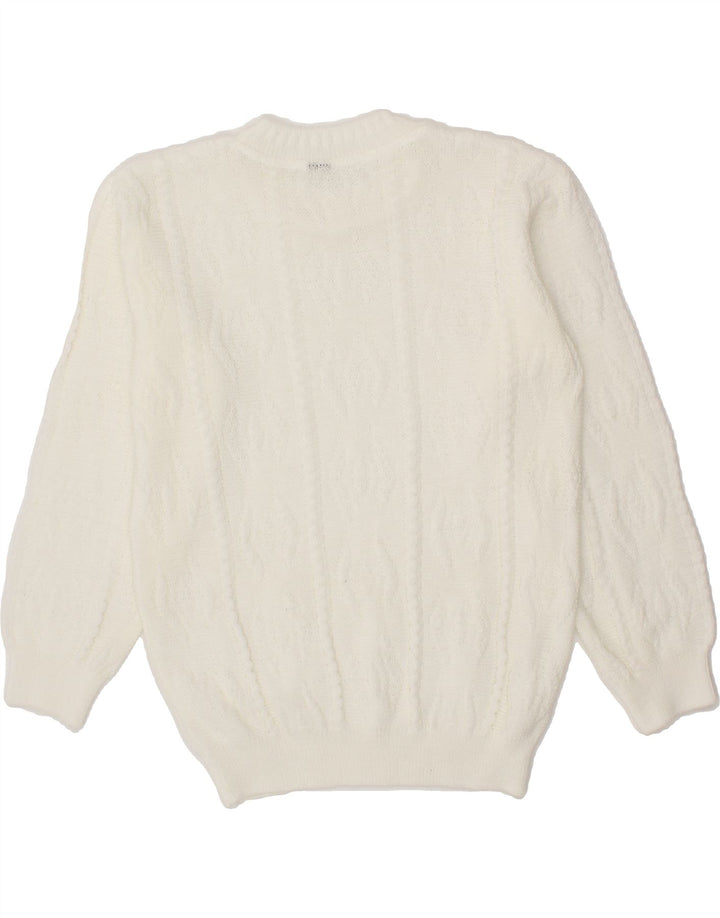 VINTAGE Womens Crew Neck Jumper Sweater UK 14 Medium White Vintage Vintage and Second-Hand Vintage from Messina Hembry 
