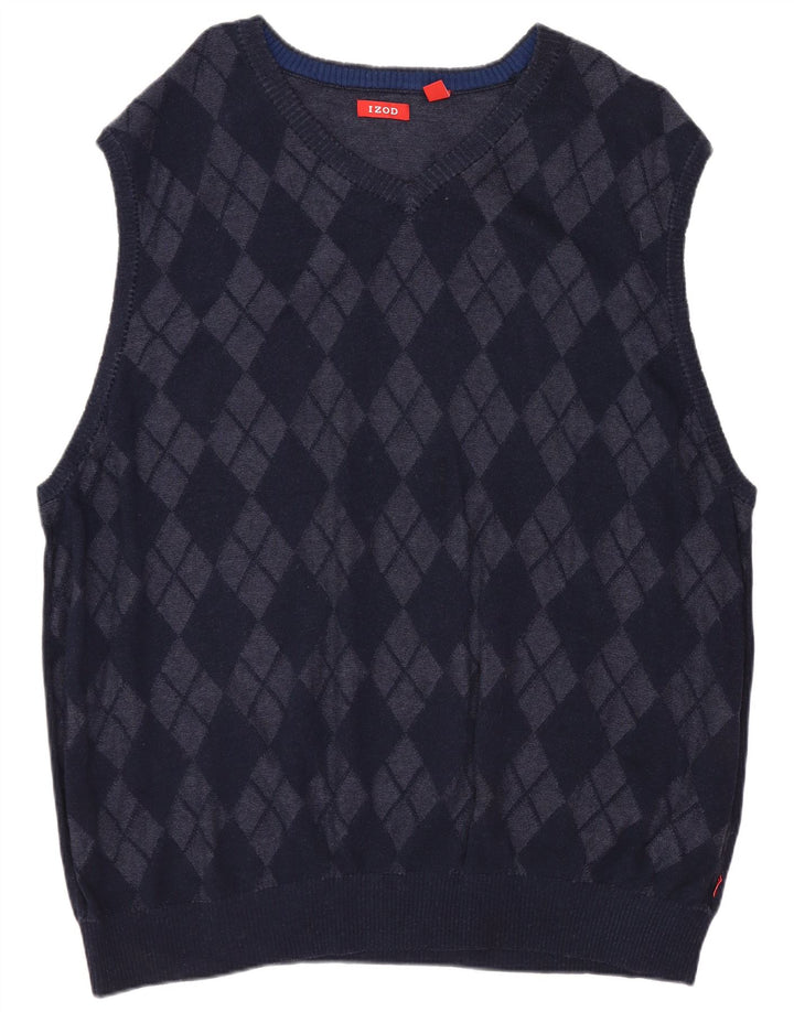IZOD Vest Tank Top 2XL Navy Blue Argyle/Diamond Bomuld