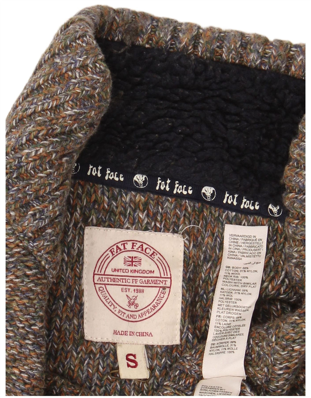 Fat Face Herre Button Neck Jumper Sweater Lille Grøn Flecked Bomuld
