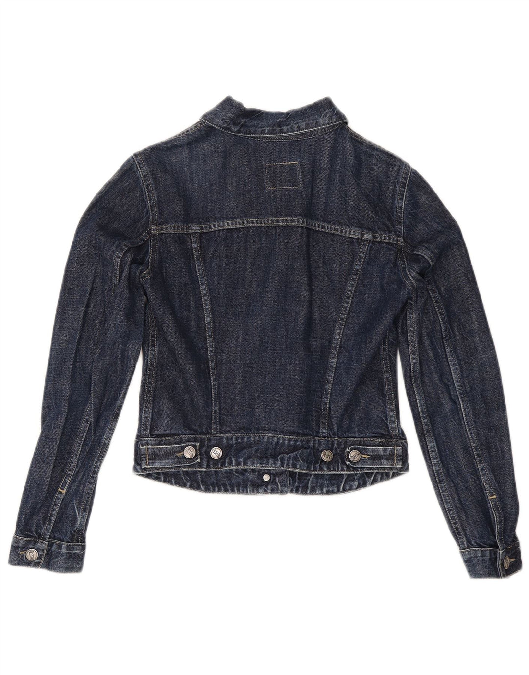 Gas Dame Crop Denim Jacket UK 10 Small Navy Blue Cotton
