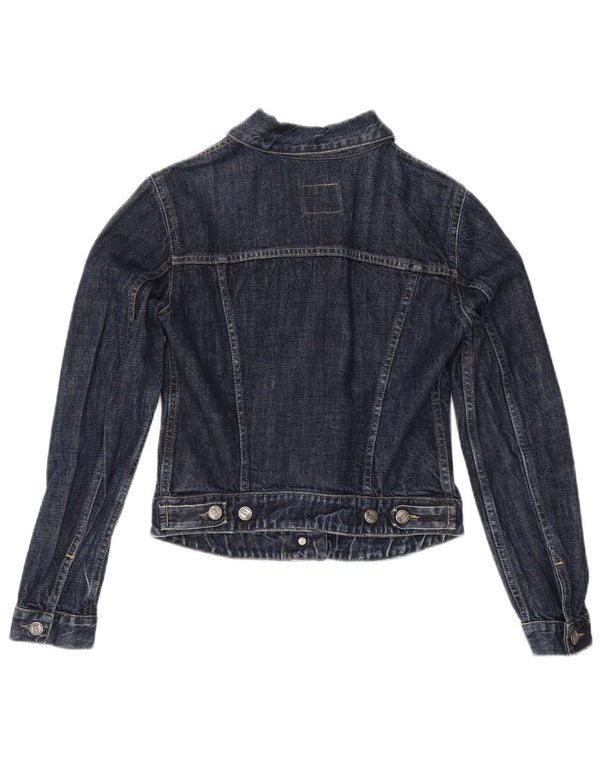 Gas Dame Crop Denim Jacket UK 10 Small Navy Blue Cotton
