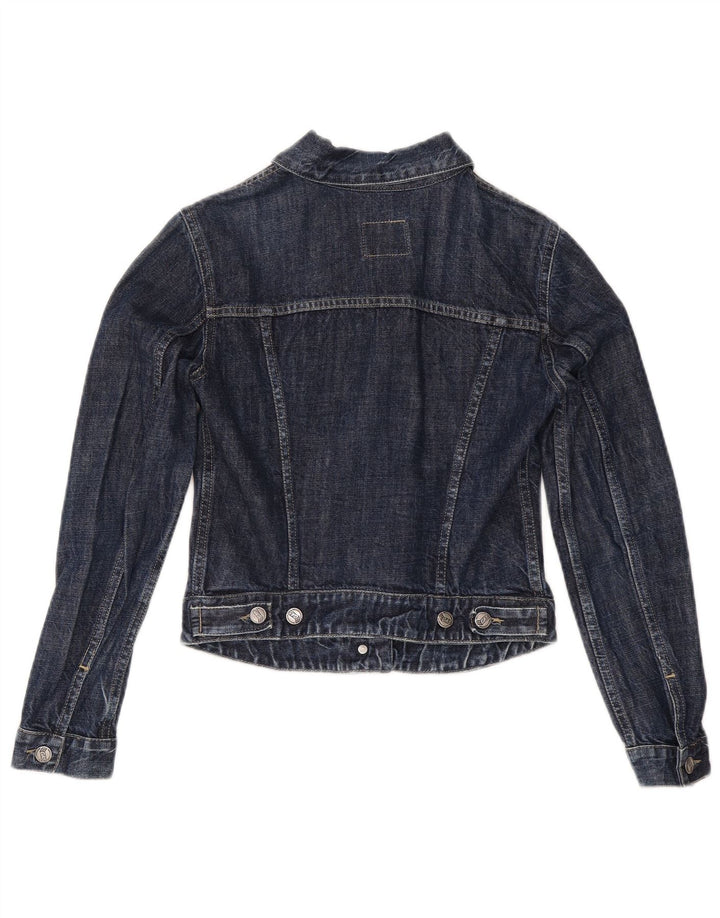 Gas Dame Crop Denim Jacket UK 10 Small Navy Blue Cotton