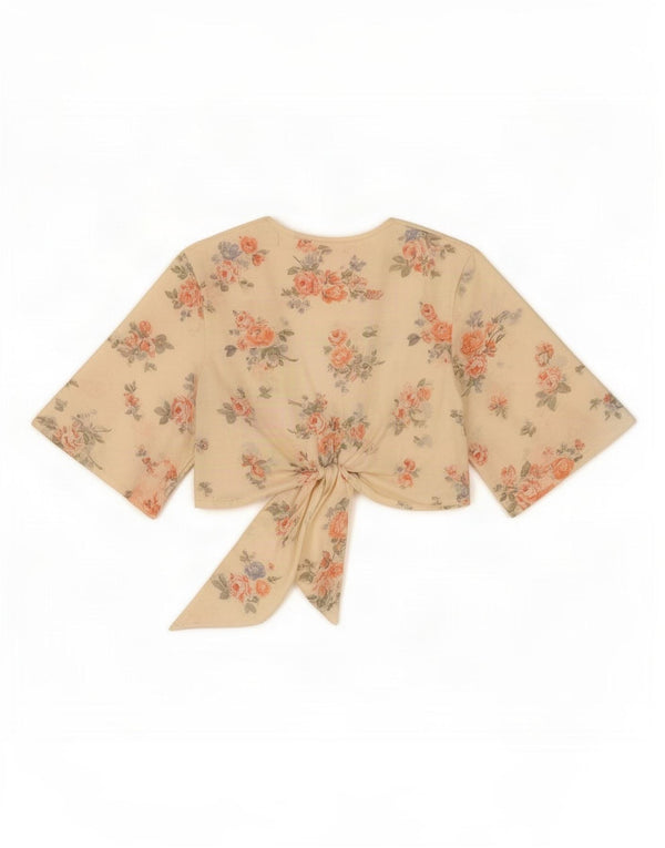 Topshop Womens Wrap Bolero Cardigan Top UK 8 Small Beige Floral Polyester