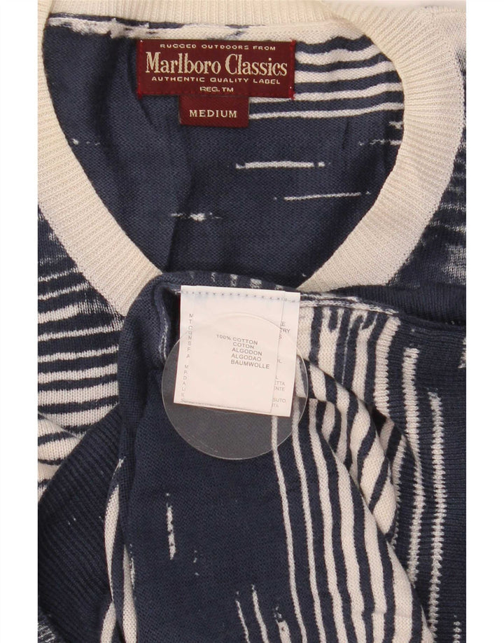 Marlboro Classics Herre V-hals sweater Medium Navy Blue Nålestribe