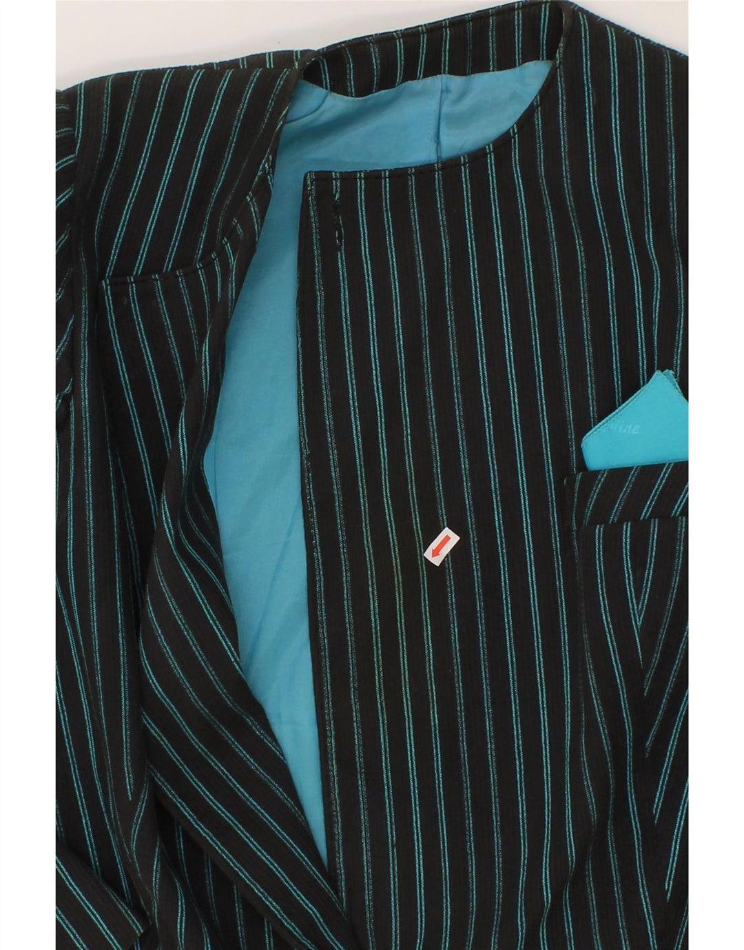VINTAGE Womens 1 Button Blazer Jacket IT 46 Large Blue Striped Vintage Vintage and Second-Hand Vintage from Messina Hembry 