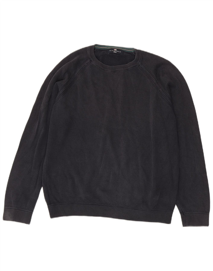 MARKS & SPENCER Herre Blue Harbor Sweatshirt Jumper lille marineblå bomuld