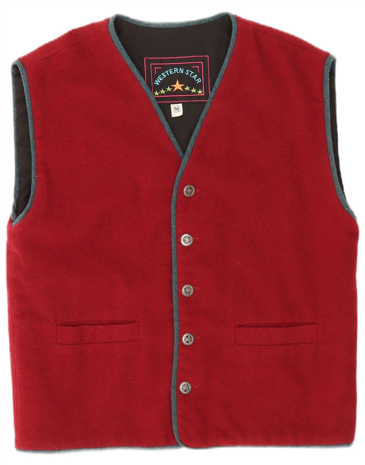 Vintage Herre Gilet Medium Burgundy Polyester