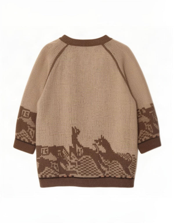 Vintage kvinders abstrakt mønster åben cardigan sweater UK 20 2XL Brun