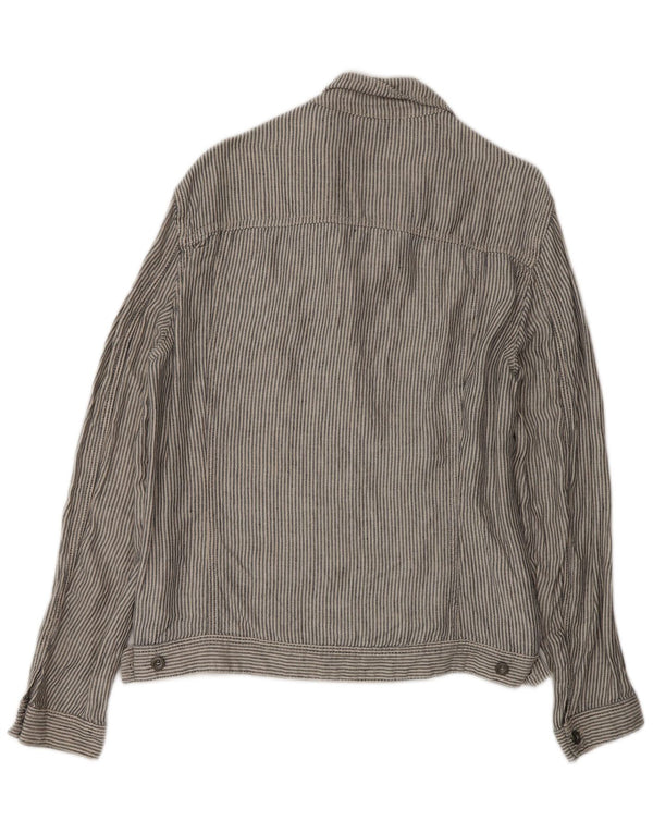 Zara Herre Bomber Jacket UK 40 Large Grey Pinstripe Linen
