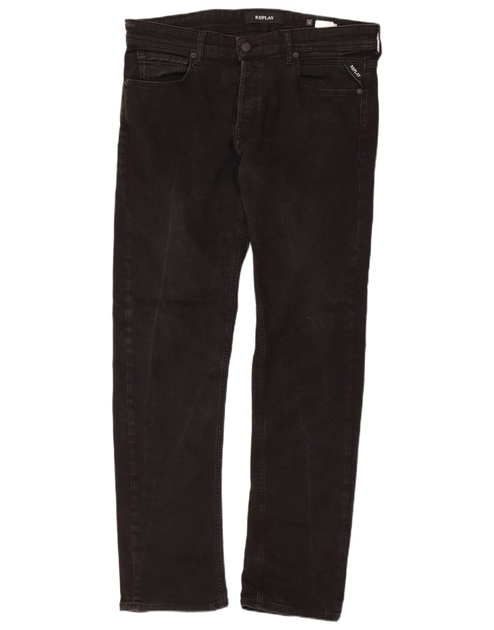 REPLAY Herre Grover Straight Jeans W34 L32 Sort Bomuld