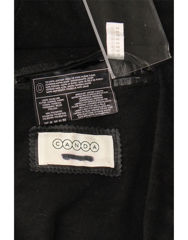 CANDA Oversized læderjakke med hætte til kvinder UK 18 XL sort læder