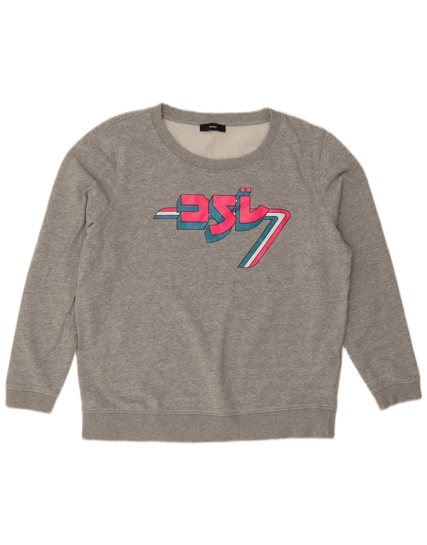 Diesel Dame Grafisk Sweatshirt Jumper UK 16 Stor Grå Flecked Bomuld