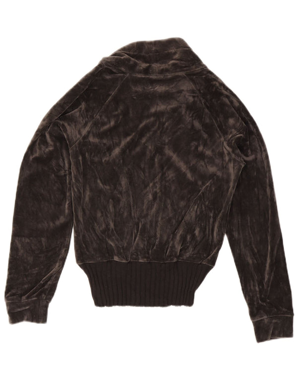 ADIDAS Womens Velvet Tracksuit Top Jacket UK 12 Medium Grey Bomuld