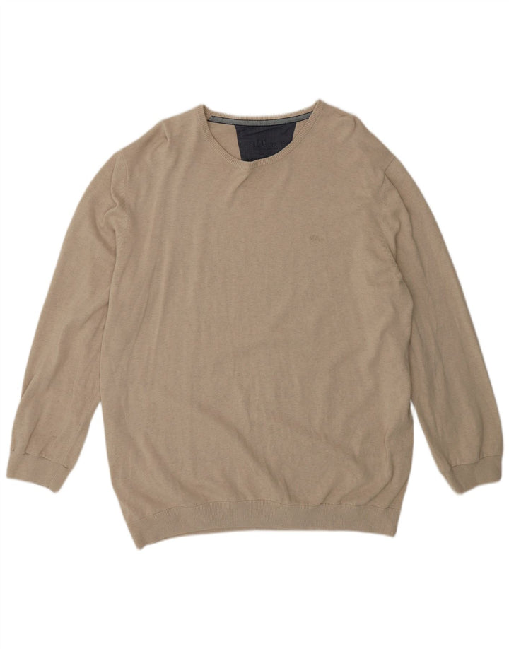 S.OLIVER Mens Crew Neck Jumper Sweater 2XL Beige Cotton