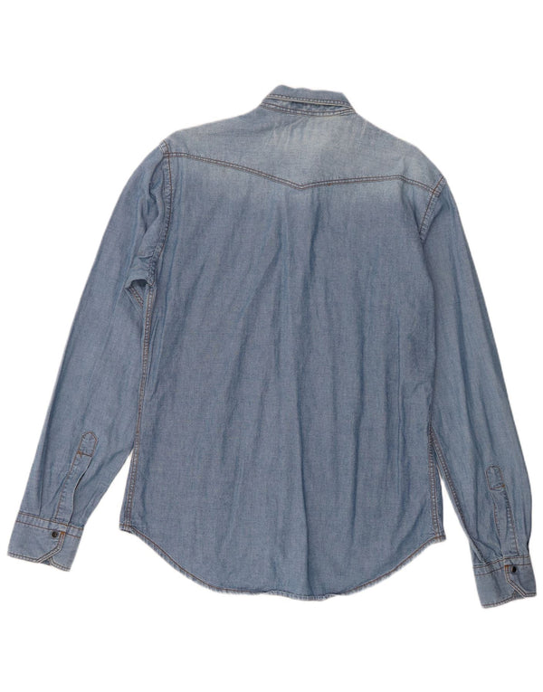 Zara Herre Slim Fit Denim Skjorte Stor Blå Bomuld