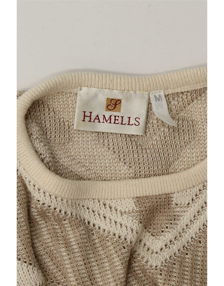 Vintage dame sweater med rund hals DK 12 Medium Beige Geometrisk