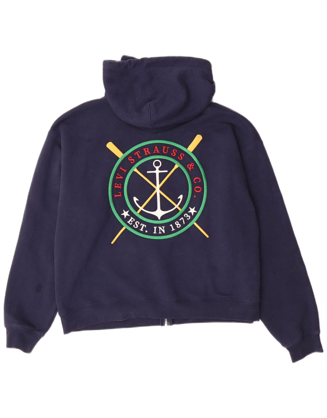 LEVI'S Dame Oversized grafisk hættetrøje Sweater med lynlås UK 10 Small Navy Blue