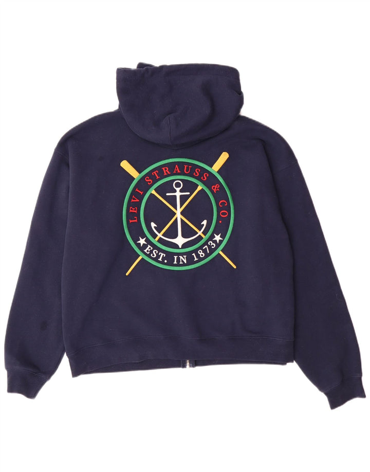 LEVI'S Dame Oversized grafisk hættetrøje Sweater med lynlås UK 10 Small Navy Blue