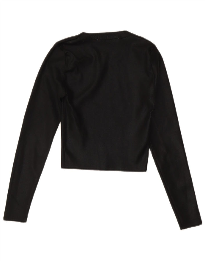 Zara Womens Crop Crew Neck Jumper Sweater UK 8 Small Black