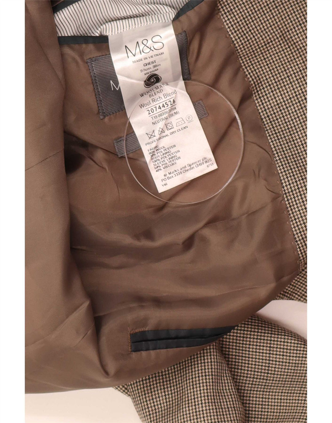 Marks & Spencer Herre 2-knaps blazerjakke UK 38 Medium Beige Houndstooth