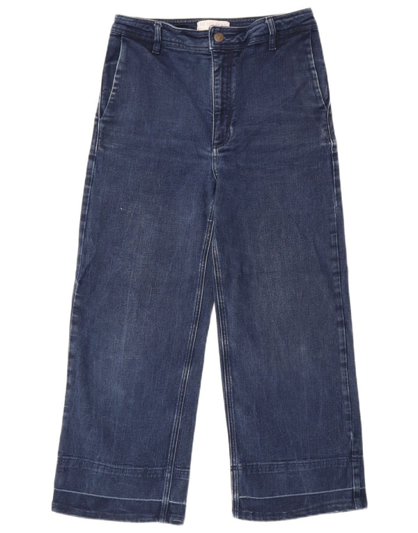 Fedt ansigt kvinders brede ben cropped jeans UK 10 Small W30 L24 marineblå bomuld