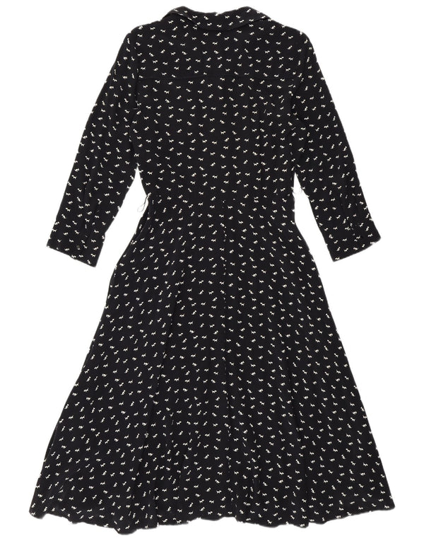 Hobbs Dame A-Line Kjole UK 10 Small Navy Blue Animal Print Viscose