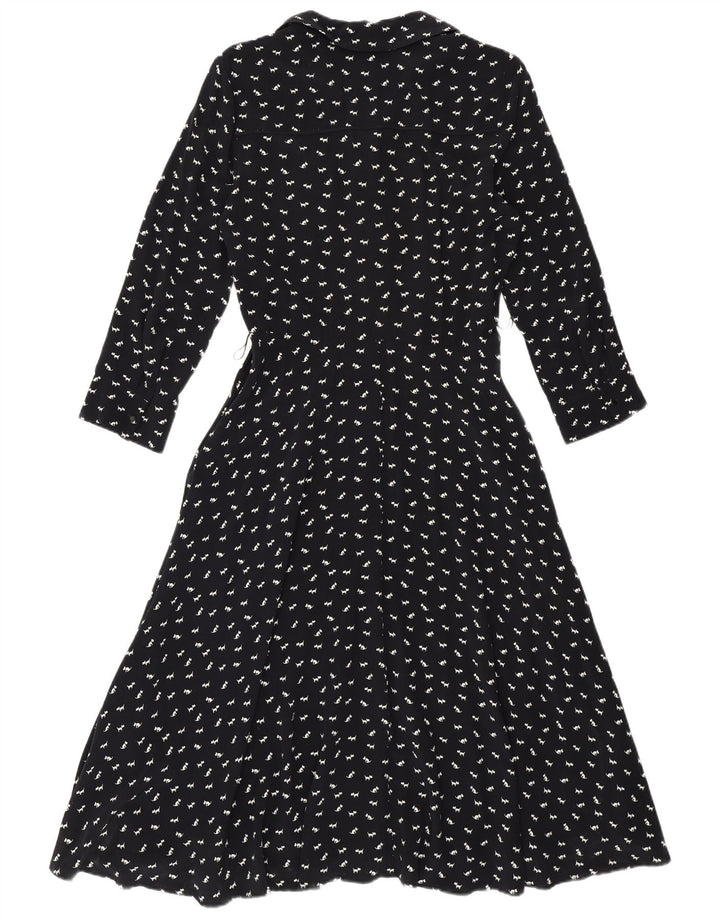 Hobbs Dame A-Line Kjole UK 10 Small Navy Blue Animal Print Viscose