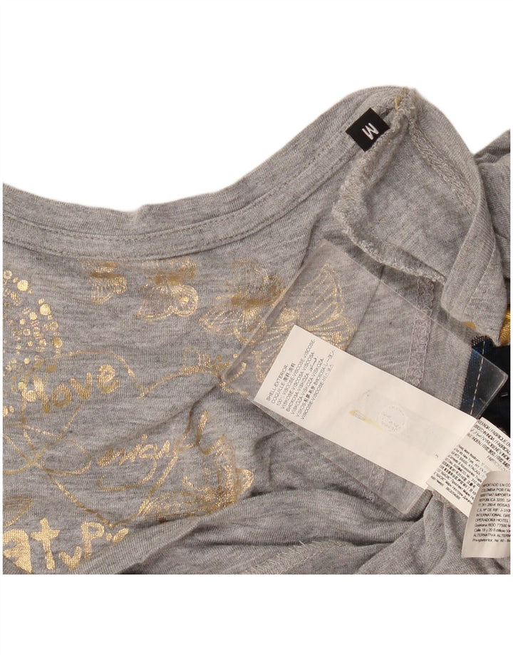 Desigual Dame Grafisk Tunika Top UK 12 Medium Grå Viscose
