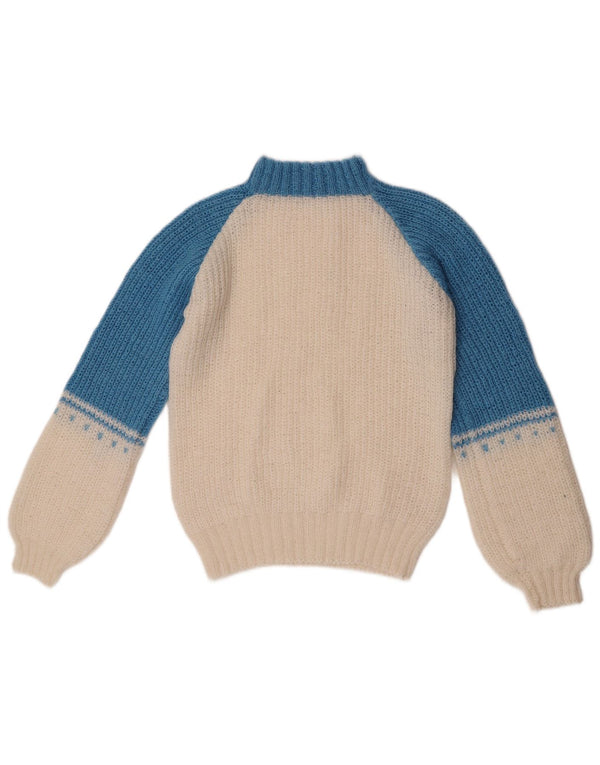 Vintage Dame Turtle Neck Jumper Sweater UK 12 Medium White Colourblock