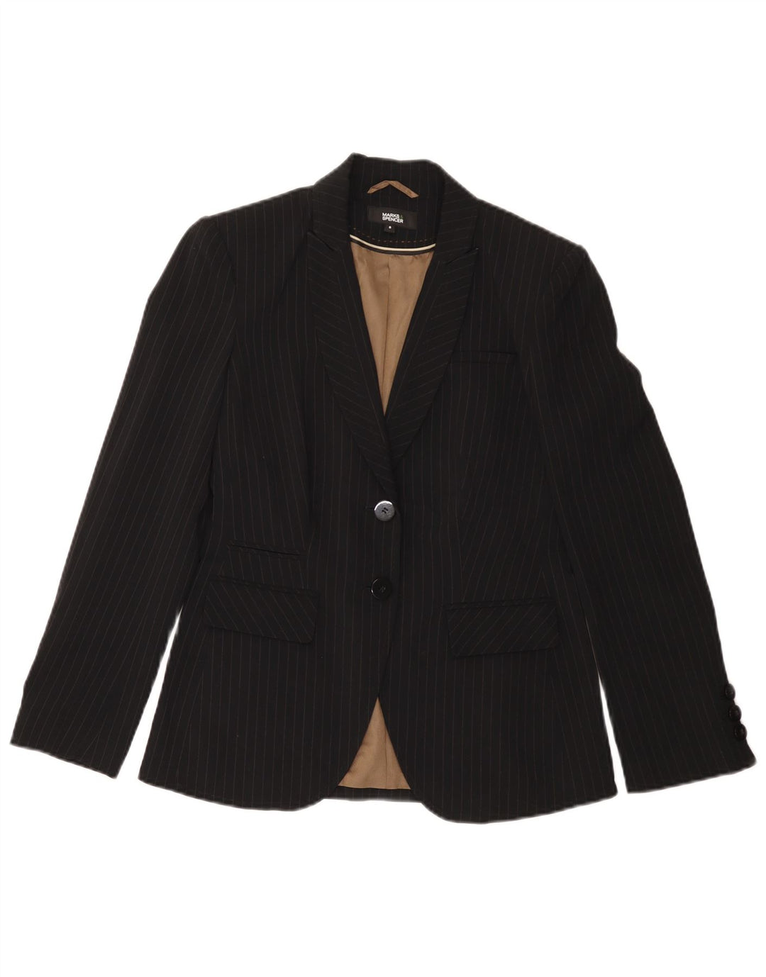 Marks & Spencer Dame 2 Button Blazer Jacket UK 8 Small Black Pinstripe