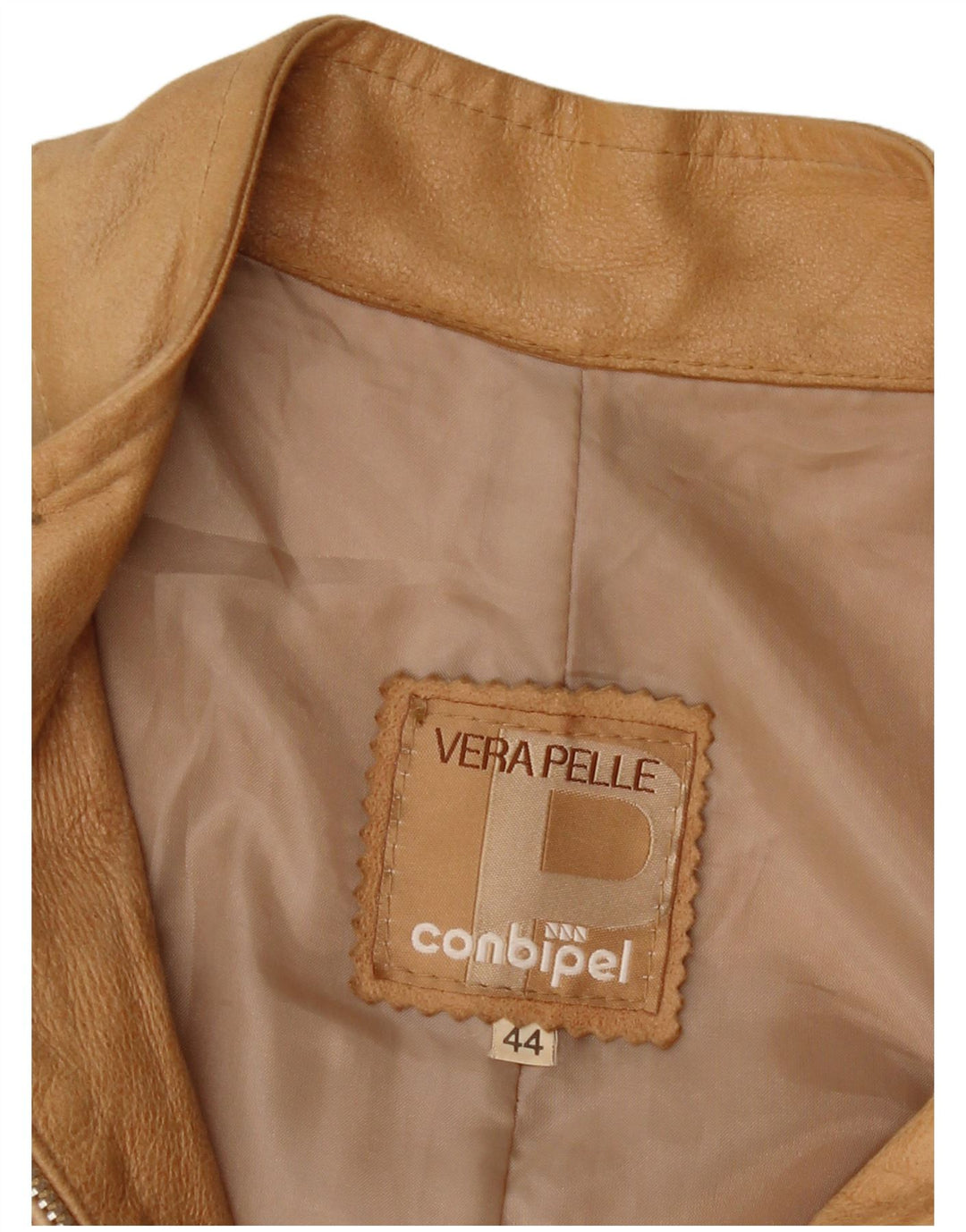 Conbipel Dame Læderjakke IT 44 Medium Beige Læder