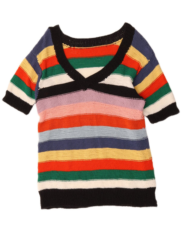 Vintage Dame V-hals Jumper Sweater UK 20 2XL Flerfarvet Stribet